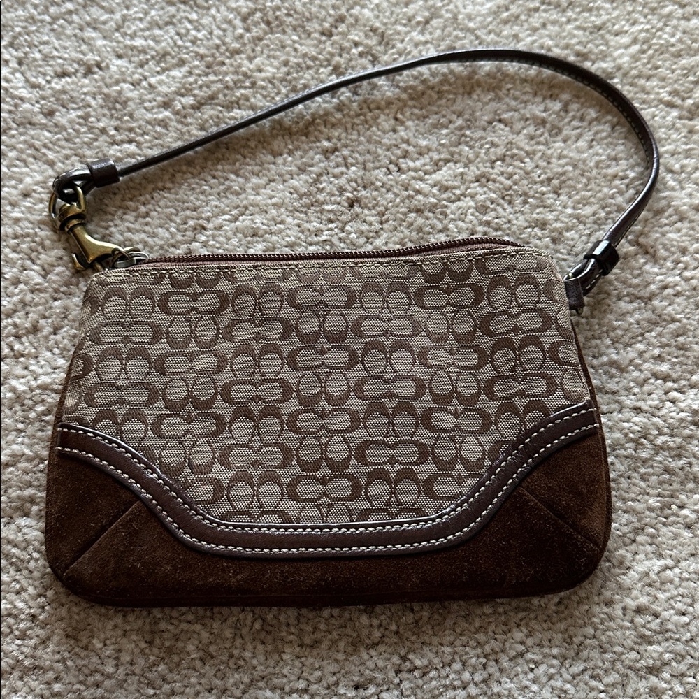 Small Coach Brown Monogram Wristlet